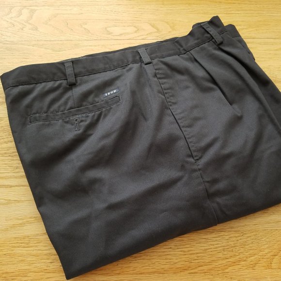 Izod Mens 39x27 Chino Pants Khaki Dark Navy Blue Pleated Cotton EUC - Picture 1 of 9